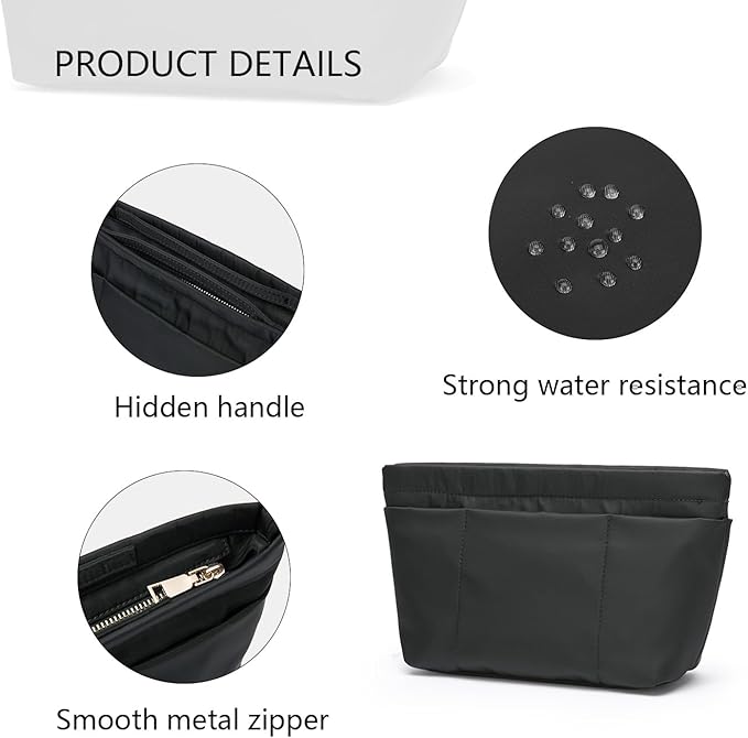 YONBEN Handbag Organizer Insert Bag Tote Shaper Bag- Large Purse Organizer Insert - Lightweight & Durable - Nylon inner bag (S, black)