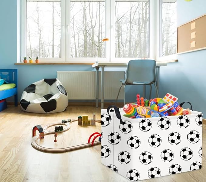 TIBAOLOVER Rectangular Soccer Basket Kids Baby Storage Basket Cute Kids Toy Storage Bin Organizer Shelf Book Room Decor(Soccers)
