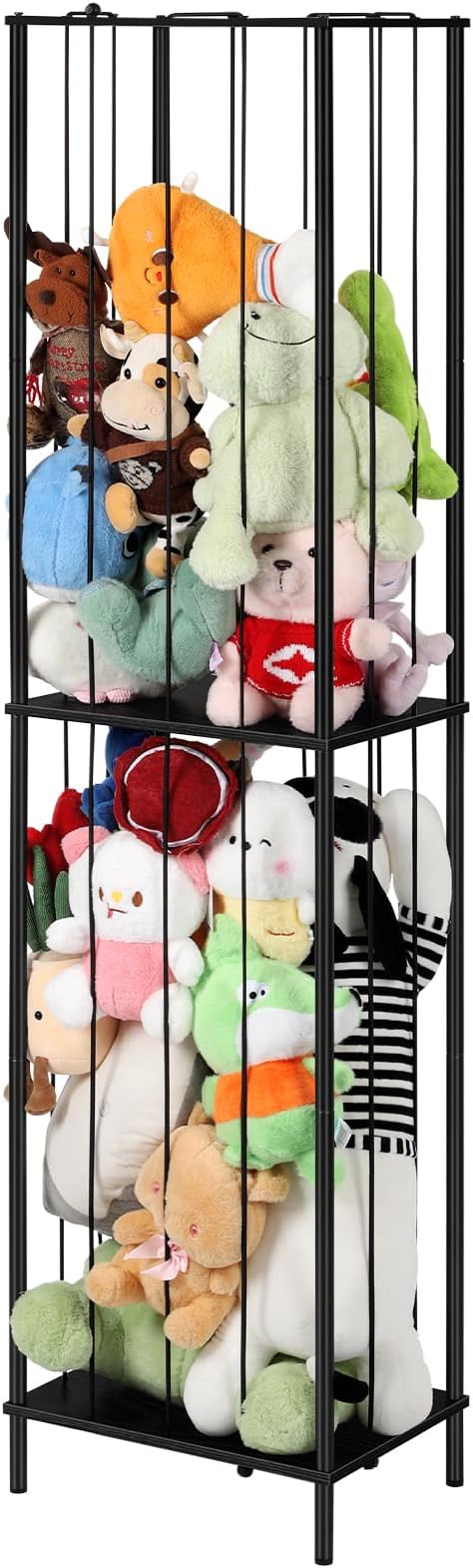 OYEAL Stuffed Animal Storage Zoo 64'' Kids Toy Ball Storage Organizer Metal Plushies Toy Storage Holder with Elastic Rope and Shelf for Playroom Birthday Gift for Bedroom Nursery, Black