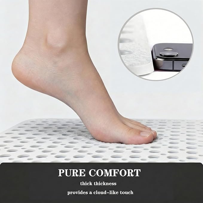 Nonslip Bath Tub Shower Mat with Suction Cups, Extra Soft TPE Bath Mat for Kids, Bathtub Bathroom Mats, Machine Washable, Smooth/Non-Textured Tubs Only, 35L x 16W Inch(White)