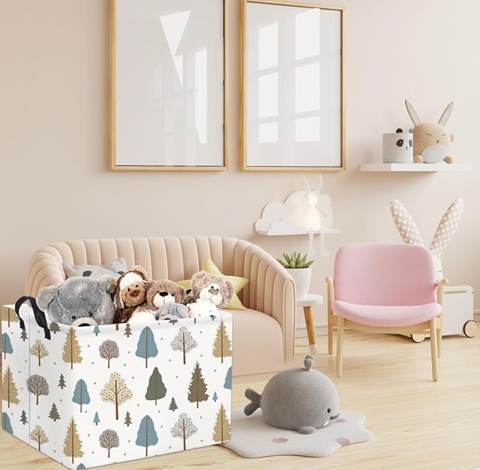 TIBAOLOVER Rectangular Kids Storage Bin Gift & Baby Organizer Shelf Book Basket Room Decor (Grey Tree)