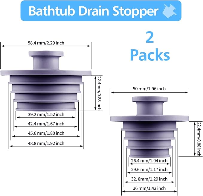 Aluvor Bathtub Stopper 2pcs Sink Stopper Tub Plug Bathroom Shower Drain Plug Silicone Bathtub Drain Plug Tub Drain Stopper Washbasin