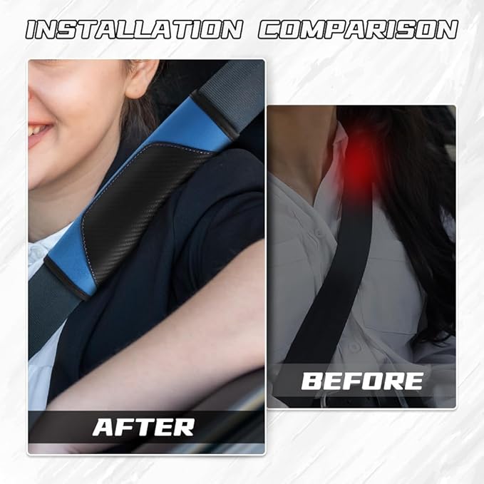 2PCS Car Seat Belt Cover Pad, Soft Carbon Fiber Leather Seatbelt Shoulder Protector for a More Comfortable Driving, Universal Safety Belt Strap Cover to Protect Your Neck (Blue)