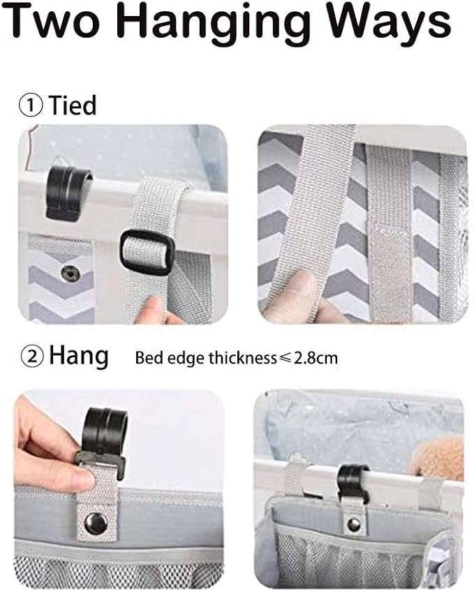 Hanging Diaper Caddy, Baby Bed Hanging Organizer, Nursery Organization Baby Diaper Holder, Diaper Stacker Storage for Crib, Playard, Changing Table or Wall (Gray&White)