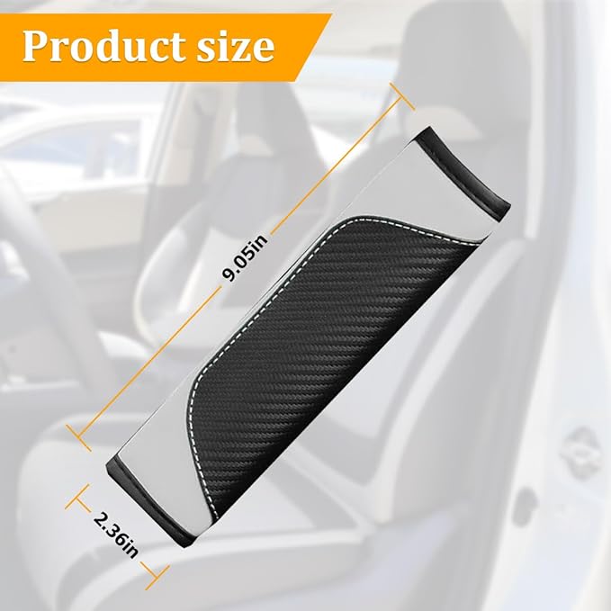 2PCS Car Seat Belt Cover, Carbon Fiber Seatbelt Shoulder Protection, Soft Car Seat Belt Strap Cushion Protect Your Neck and Shoulder, Car Accessories Seat Belt Pad for Car Truck (White)