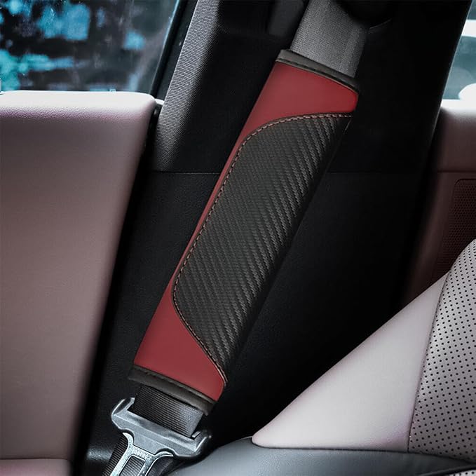 2PCS Car Seat Belt Cover, Carbon Fiber Seatbelt Shoulder Protection, Soft Car Seat Belt Strap Cushion Protect Your Neck and Shoulder, Car Accessories Seat Belt Pad for Car Truck (Wine Red)