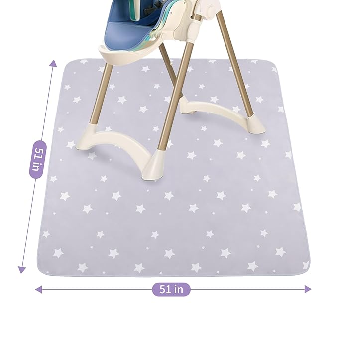DFHY Splat Mat for Under High Chair/Arts/Crafts/Outdoor Picnic Mat, Washable Baby Spill Mat Waterproof Anti-Slip Floor Splash Mat, 51"x 51"Portable Baby Play Mat and Table Cloth-Light Grey Stars