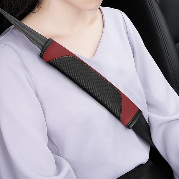 2PCS Car Seat Belt Cover, Carbon Fiber Seatbelt Shoulder Protection, Soft Car Seat Belt Strap Cushion Protect Your Neck and Shoulder, Car Accessories Seat Belt Pad for Car Truck (Wine Red)