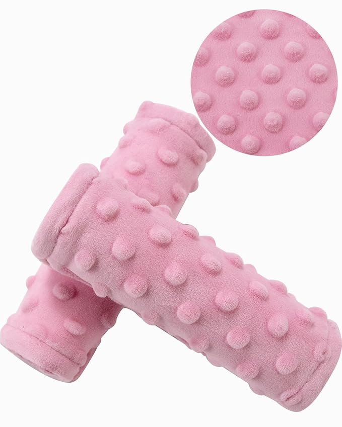 Car Seat Belt Covers 2 Pack for Baby Kids, Soft Reversible Car Seat Shoulder Strap Pads, Seatbelt Cushion, Neck Strap Covers for Stroller, Carrier, Pushchair -Dots, Pink