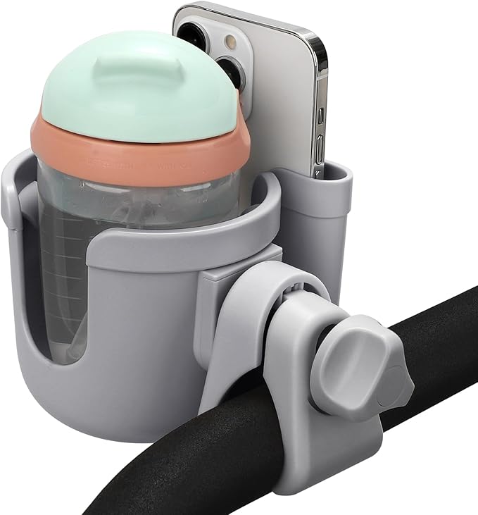 Accmor Stroller Cup Holder with Phone Holder, Bike Cup Holder, Universal Cup Holder for Uppababy Nuna Doona Strollers, 2-in-3 Cup Phone Holder for Stroller Bike Accessory