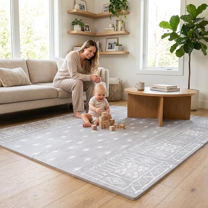 Premium Soft Foam Play Mat for Baby, 5.6 x 4 ft, Easy to Clean - The Perfect Modern Foam Playmat Fits Nicely with Your Kids Playroom Or Home Decor 0.5" Thickness (Ash Starlight)