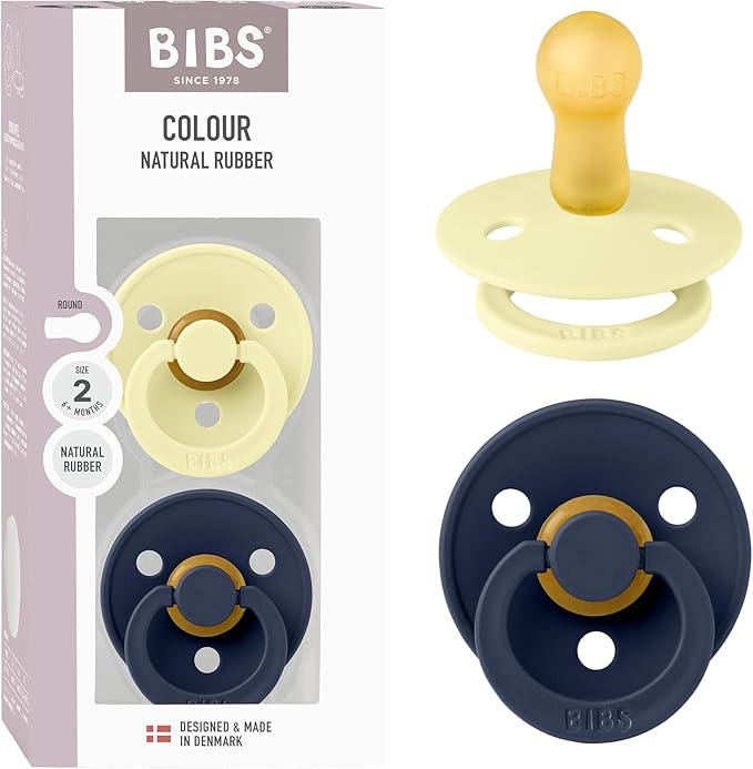 Bibs Colour Pacifier 2-Pack | BPA Free Soother, Round Nipple. Natural Rubber Latex,