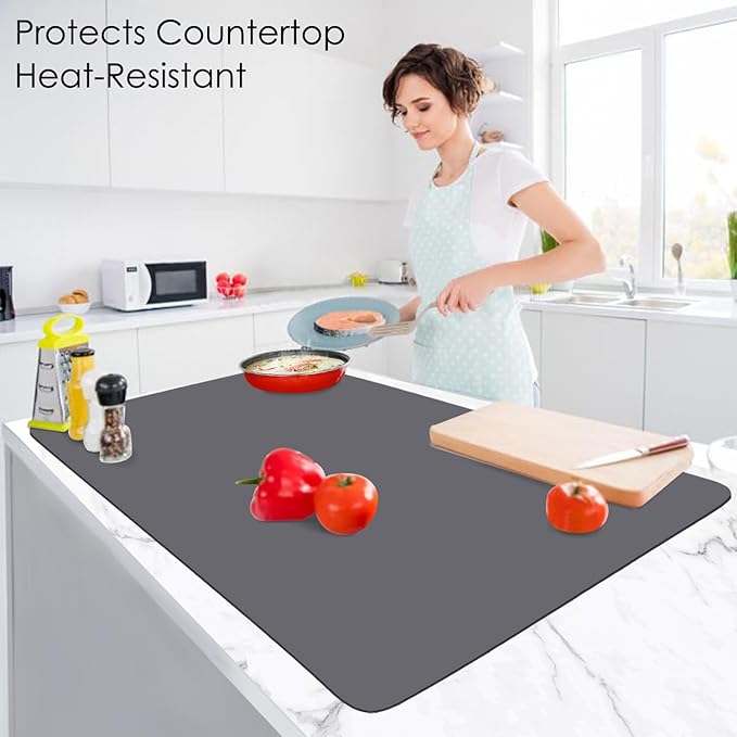 Extra Large Silicone Mat for Kitchen Counter 36" x 24" Silicone Table Mat for Resin Workbench Mat Heat Resistant Mat Coffee Bar Mat,Dark Gray
