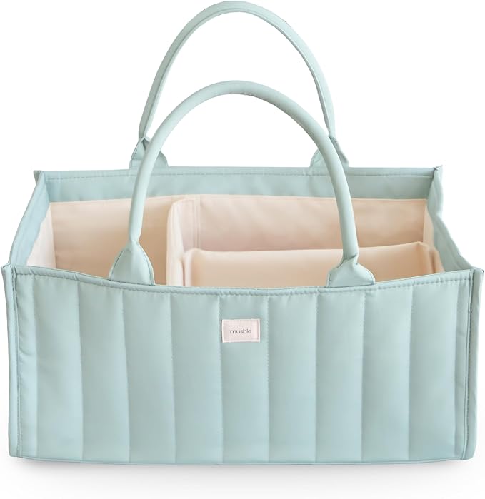 mushie Baby Diaper Caddy | Newborn Essentials Organizer for Diaper Changing Station (Roman Green)