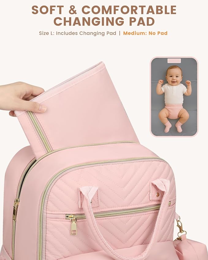 Pritent Diaper Bag Backpack,Baby Essentials Diapers Bag with Pacifier Case,Multipurpose Stylish Large Capacity Travel Backpack for Baby Girl/Boy(L-Pink)