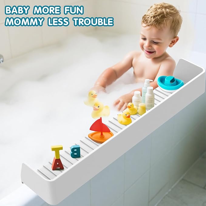 Splash Guard for Bathtub Kids, Silicone Water Bathtub Splash Guard, Bathtub Play Shelf for Kids, Tub Splash Guard Prevents Water Spills in Bathroom (2.6 FT, Grey