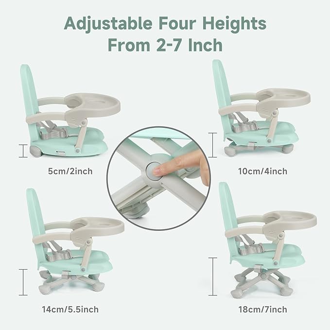 YOLEO Baby High Chair Booster Seat for Dining Table, Foldable High Chairs with Adjustable Heights, Travel Booster Seat with Removable Tray
