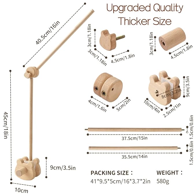 Baby Crib Mobile Arm,Desktop Installable Bear Wooden Crib Baby Holder,Thickened Bear Nursery Decor Attachment,Safe Anti Slip Adjustable Height