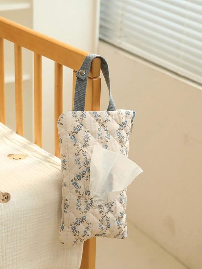 HIBEAR Quilted Diaper Wipe Pouch Portable Mommy Bag Refillable Floral Baby Wipe Holder for Travel Stroller Daily Casual (Floral A)