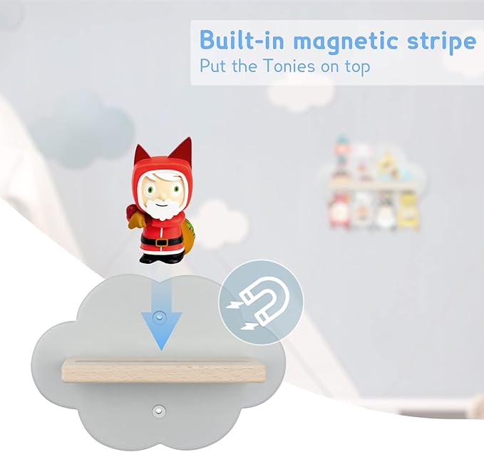 Sun3drucker Floating Shelf Wall Mount (Cloud Design) for Toniebox Tonie Figures Character - Magnetic Wooden Shelf Compatible with Tonie Audio Character for Children Baby's Room