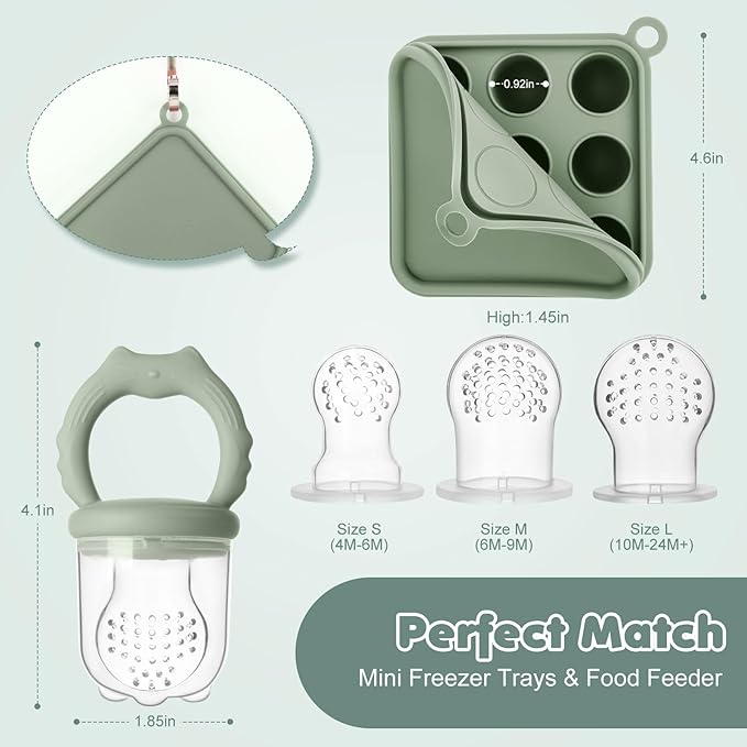 Baby Fruit Food Feeder Breastmilk Popsicle Molds, Silicone Food Freezer Tray for Cooling Teething Relief, Baby Food Feeder for Safe Infant Self Feeding, Includes 3 Extra Food Pacifier