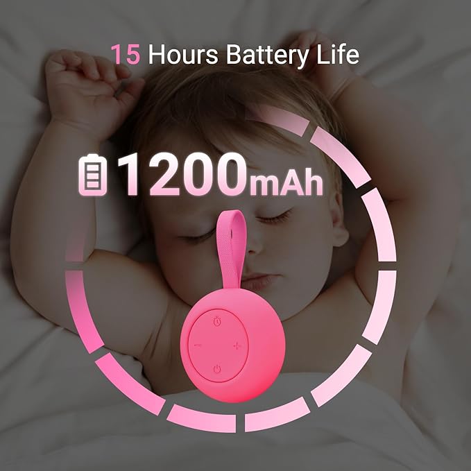 Portable Baby Sound Machine [White Noise for Babies Kids Adults][Timer Function][12 Soothing Sounds] 15 Hours Battery Life, Travel,Registry Gift,Shower,Clips on Baby Stroller.Rose