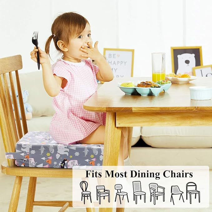 Toddler Booster Seat for Dining Table,Chair Increasing Cushion for Baby Kids,Portable Dismountable Adjustable Highchair Booster(Dark Grey)