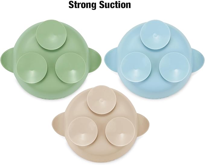 PandaEar 3 Pack Stainless Steel Baby Suction Bowls, Non-Slip Child Food Bowl with Silicone Sleeve for Kids Toddlers Infants, Unbreakable & Mess Free (Blue Green Beige, With Lids)