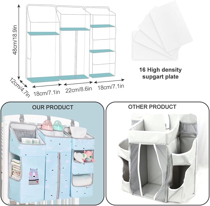 Hanging Diaper Caddy Organizer for Baby Crib - 3-in-1 Diaper Stacker for Changing Table Nursery Organization Storage Holder for Baby Essentials Attachment Portable Combining (Sky Blue)