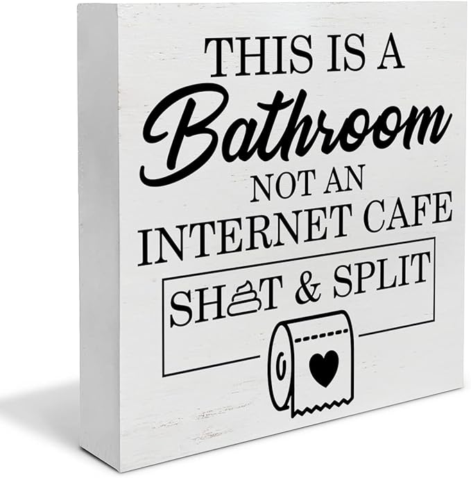 Country This Is a Bathroom Not an Internet Cafe Wood Box Sign Decor Desk Sign Bathroom Wooden Box Block Sign Rustic Home Shelf Wall Decoration