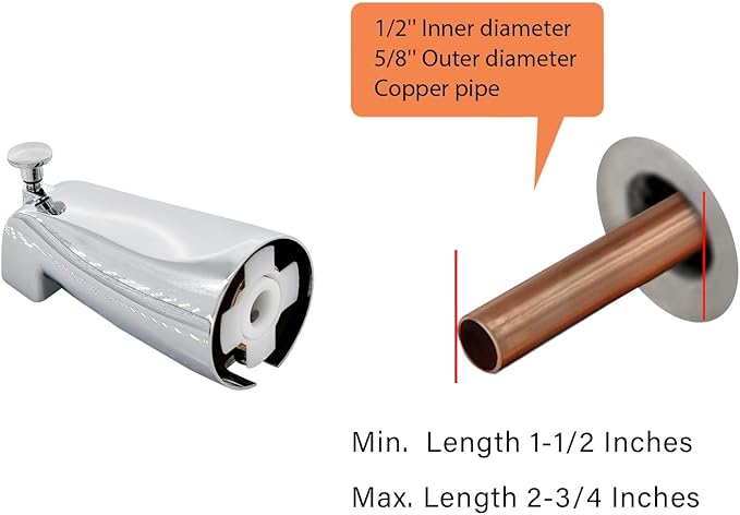 Slip Fit Tub Spout with Pull-Up Diverter for 1/2 inch Copper Tube, Chrome