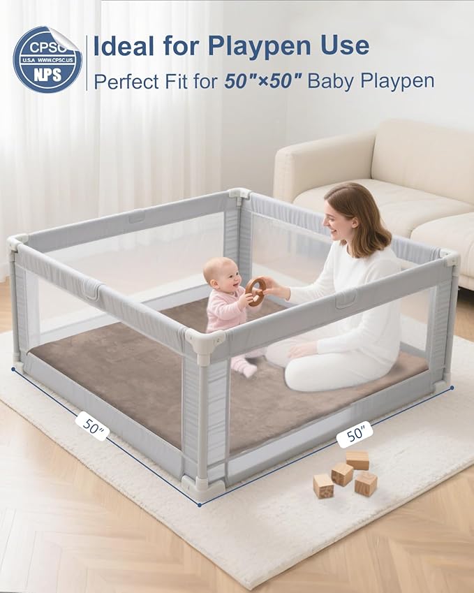 Thick Baby Play Mat for Floor,50 x 50 Playpen Mat,Tummy Time Foam Mats,Ultra Soft Support & Plush Feel,Easy Care with Non-Slip Cushioned for Infant,Kids and Toddler Crawling,Brown