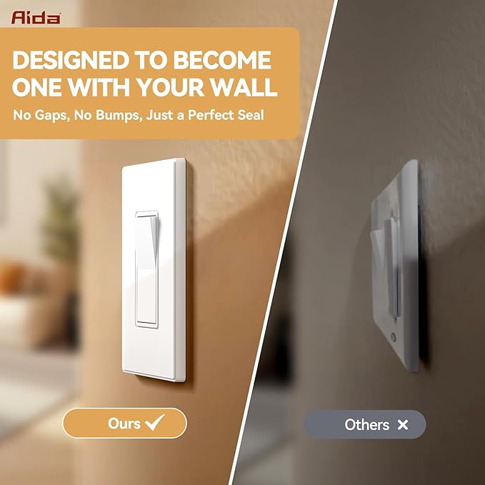 AIDA Screwless Decorator Wall Plates, Mid-Size 1-Gang 4.87" x 3.13", White Outlet Cover Plate, for Decor Switch, Dimmer, GFCI, USB Receptacle, UL Listed(4 Pack)