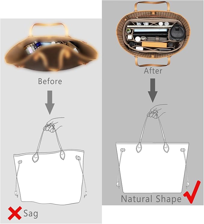 Purse Organizer Insert, Felt Purse Organizer with Zipper and Sewn Bottom Insert, Fit Speedy Neverfull Graceful,6 Sizes