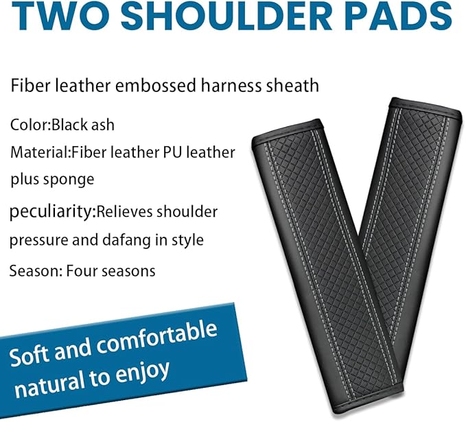 Car Seat Belt Pads, 2 Pack Fiber Leather Seatbelt Shoulder Strap Covers, More Comfort Driving & Protect Your Neck, Universal Safety Strap Cover for Auto SUV Truck Airplane Backpack (Black/Gray)