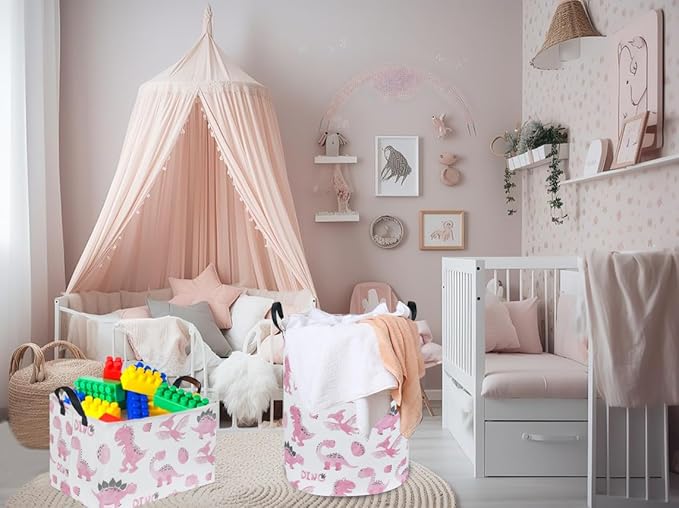Sanjiaofen Rectangular Pink Baskets,Dinosaur Basket Cute Storage Basket Organizer for Kids Room Dinosaur Decor ,Clothers,Toys Box,Books,Kid's Gifts Storage. (Pink Dinosaur)