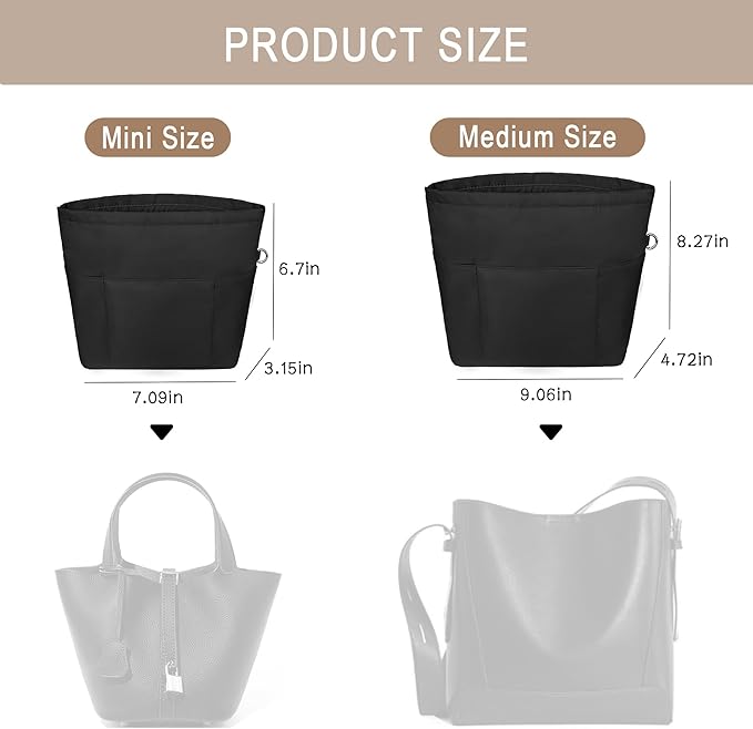 Vercord Purse Insert Organizers for Petite Tote Bag Organizer Insert Inside Handbag Shaper with Zipper Black Mini