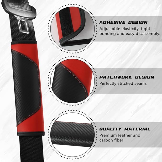 2PCS Car Seat Belt Cover Pad, Soft Carbon Fiber Leather Seatbelt Shoulder Protector for a More Comfortable Driving, Universal Safety Belt Strap Cover to Protect Your Neck (Red)