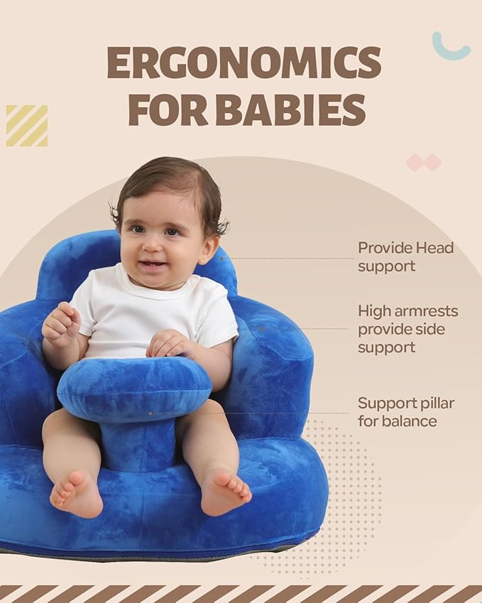 AGITVPS Velvet-Covered Inflatable Baby Seat with Built-in Pump | A Supportive Bumbo Seat for Babies 3-36 Months | Perfect for Learning to Sit, Feeding, Floor Time & Camping (Velvet Tray-Blue)