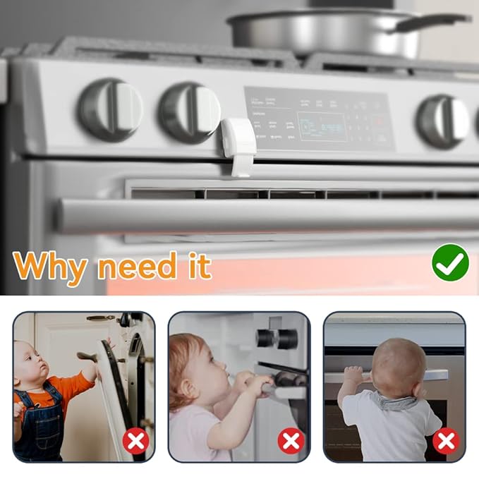 EUDEMON 1 Pack Oven Front Lock,Childproof Oven Door Lock, Easy to Install & Use Durable and Heat-Resistant Material no Tools Need or Drill(White)