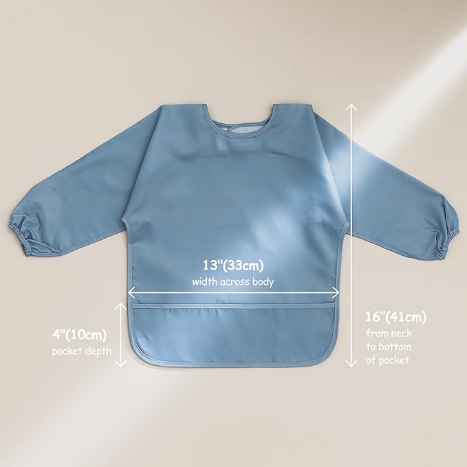 4 Pack Long Sleeve Bib, Reusable Bib with Catch-all Pocket
