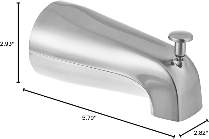 EZ-FLO 5-3/8 Inch Slide-On Zinc Bath Tub Diverter Spout with Hex Wrench and Set Screw, 1/2-inch Copper Pipe, Chrome, 15089