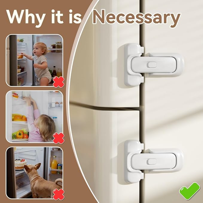 SAFELON 2 Pcs Baby Safety Refrigerator Lock, Child Proof Fridge Door Lock, Protect Refrigerators with Damaged Sealing Strips, No Tools Required (White)
