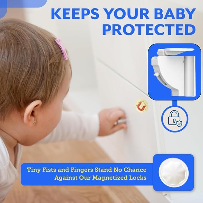 6 Pack Magnetic Cabinet Locks for Babies (with 2 Keys), Eco Baby Magnetic Baby Proofing Cabinet Locks, Child Locks for Cabinets Drawers Doors for Back to School, Easy Installation No Tools Required
