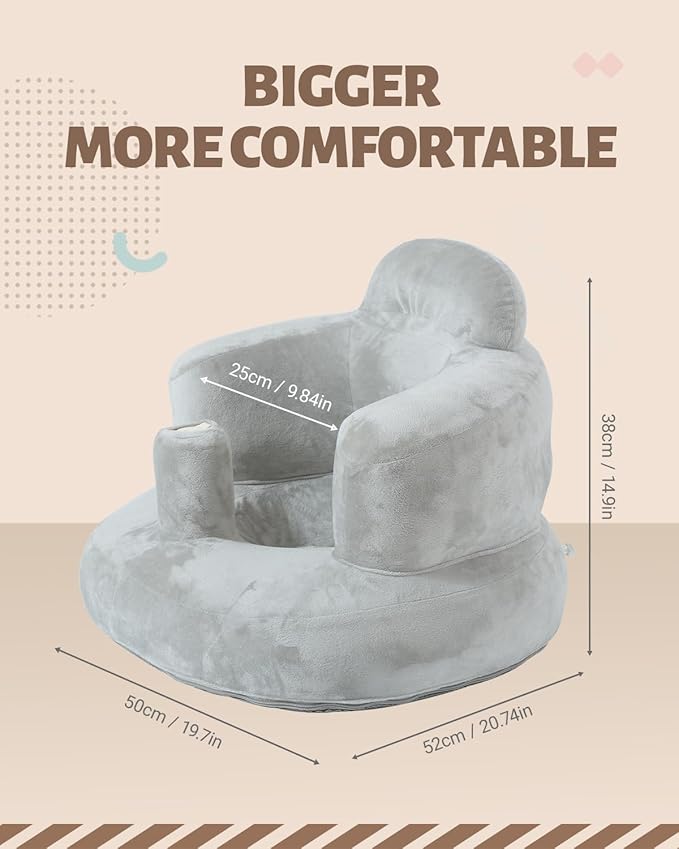 AGITVPS Velvet-Covered Inflatable Baby Seat with Built-in Pump | A Supportive Bumbo Seat for Babies 3-36 Months | Perfect for Learning to Sit, Feeding, Floor Time & Camping (Velvet Pillar-Gray)
