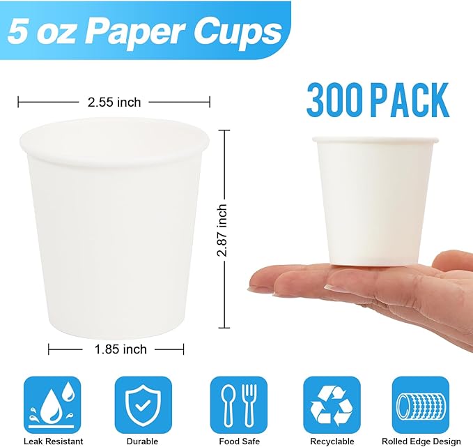 Huifany 300 Pack 5 oz Paper Cups, Small Bathroom Cups Disposable Paper Cup for Mouthwash,Hot/Cold Beverage Drinking Cup for Party, Picnic, BBQ, Travel and Event