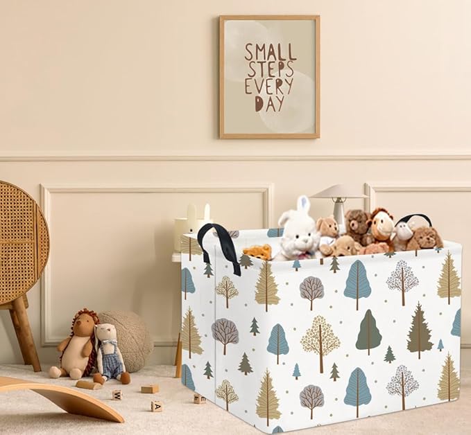TIBAOLOVER Rectangular Kids Storage Bin Gift & Baby Organizer Shelf Book Basket Room Decor (Grey Tree)
