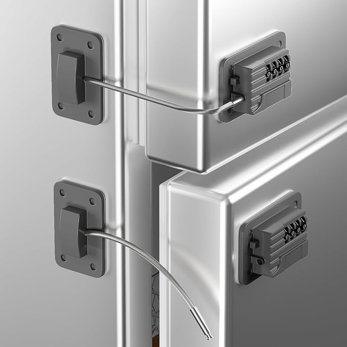 RORMGO Refrigerator Lock, Heavy Duty Fridge Locks for Kids, Freezer Lock with Combination for Refrigerator Drawer Cabinet Safety, Easy to Install No Keys Needed Grey, 2 Packs