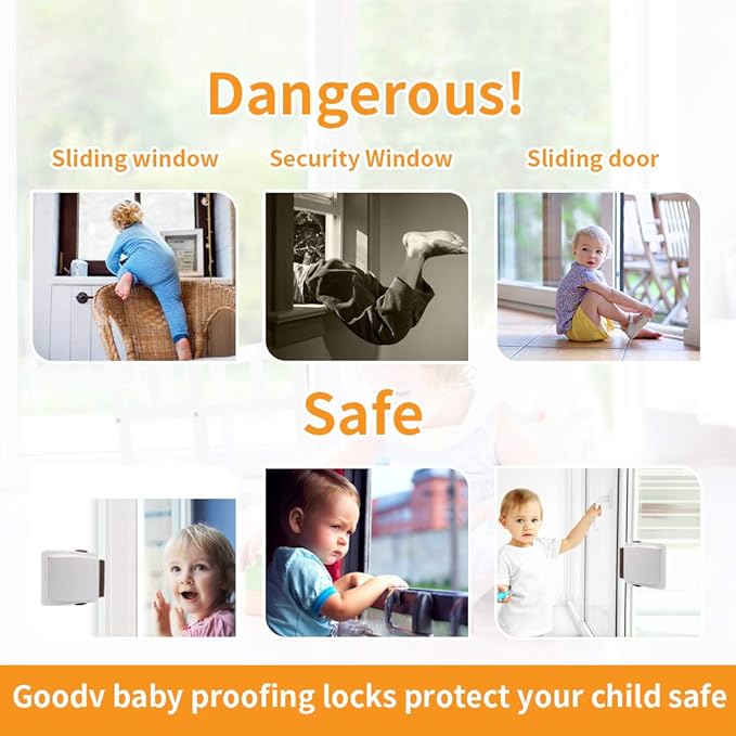 Goodv Child Proof Window Sliding Door Lock 6 Grey Packs (Make Sure Your Working Space over 0.42in and under 1.18in) Security Your Baby Safe and Protect Kid outof Dangerous at Home (6, Grey)