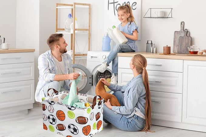 Sanjiaofen Rectangular Basketball Baskets,Football Basket Organizer.Baseball Basket with Handles.Basketball Bins,Clothers,Books,Kid's Gifts Storage. (Ball)